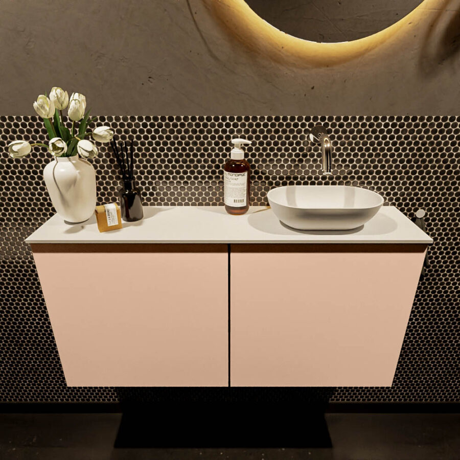 MONDIAZ FOWY toiletmeubel 100cm kleur rosee. Waskom positie rechts kleur talc | talc. Zonder kraangat - Afbeelding 2