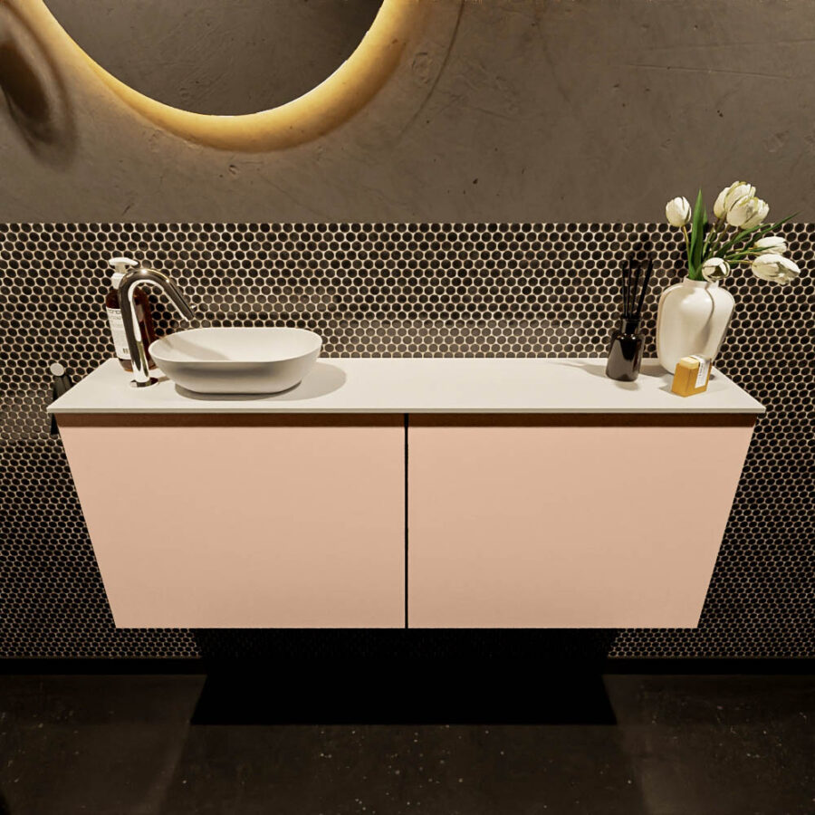 MONDIAZ FOWY toiletmeubel 120cm kleur rosee. Waskom positie links kleur talc | talc. Met 1 kraangat - Afbeelding 2