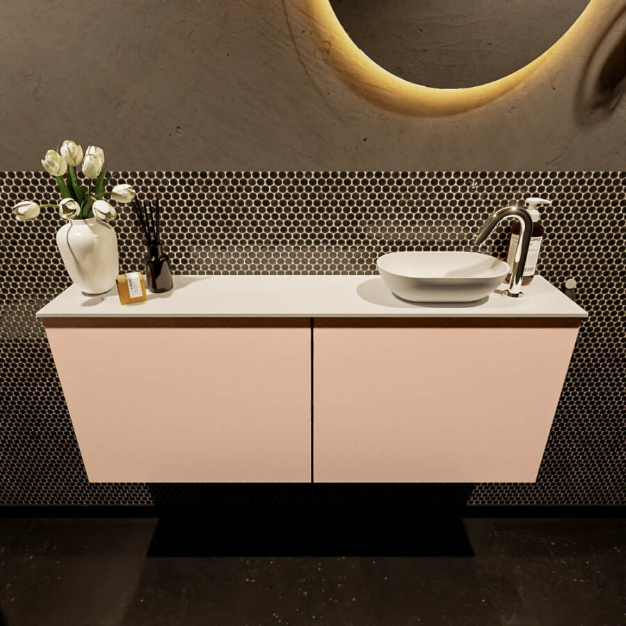 MONDIAZ FOWY toiletmeubel 120cm kleur rosee. Waskom positie rechts kleur talc | talc. Met 1 kraangat - Afbeelding 2