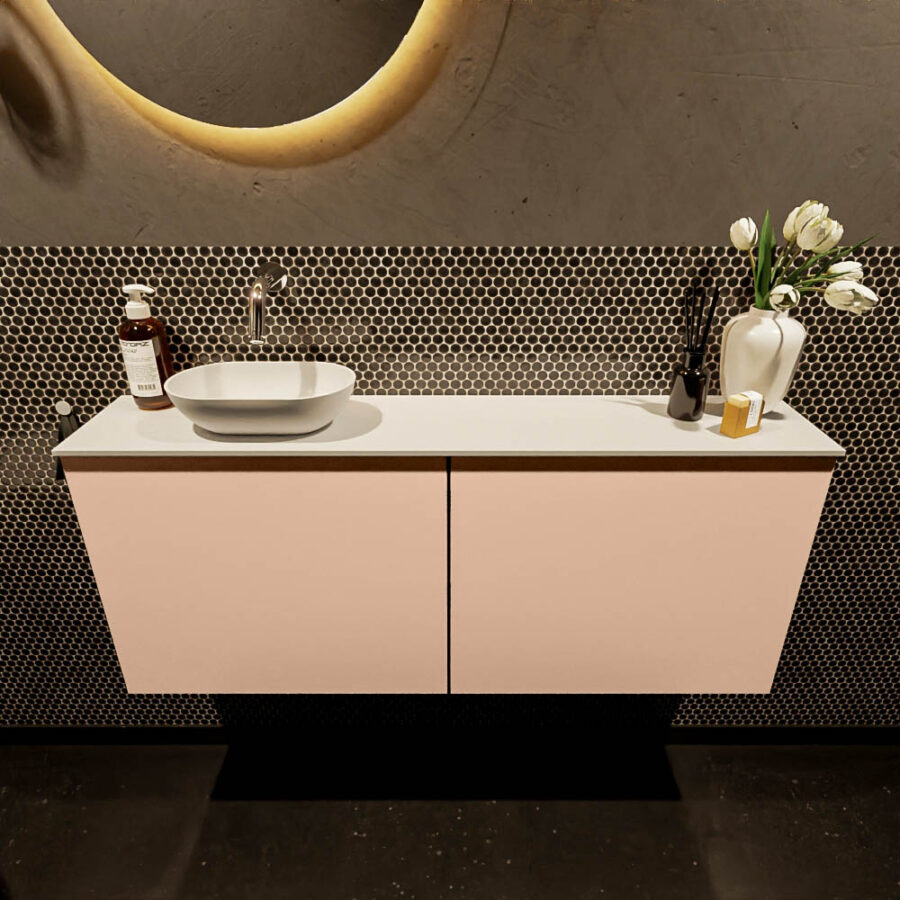 MONDIAZ FOWY toiletmeubel 120cm kleur rosee. Waskom positie links kleur talc | talc. Zonder kraangat - Afbeelding 2