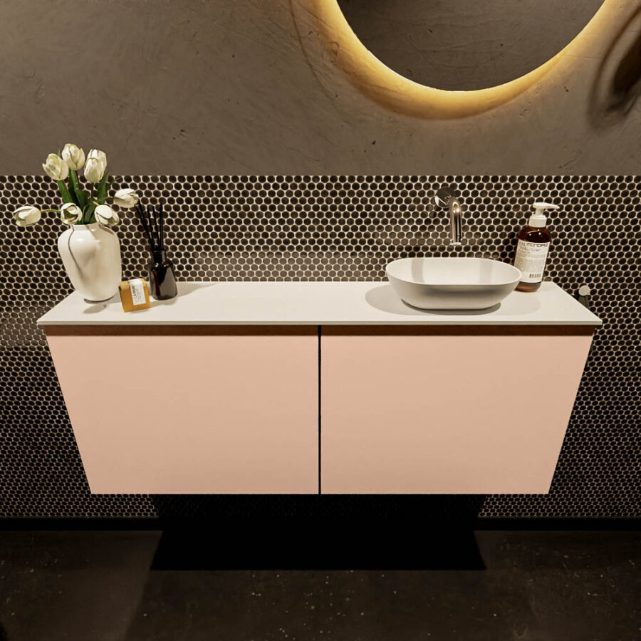 MONDIAZ FOWY toiletmeubel 120cm kleur rosee. Waskom positie rechts kleur talc | talc. Zonder kraangat - Afbeelding 2