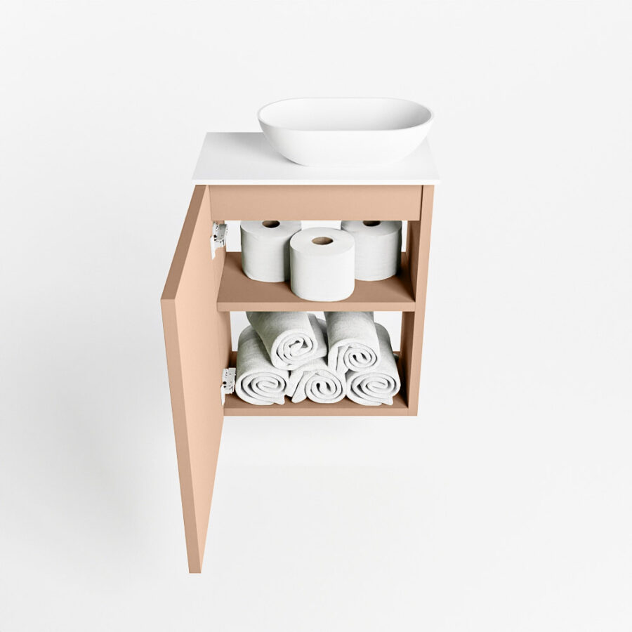 MONDIAZ FOWY toiletmeubel 40cm kleur rosee. Waskom positie rechts kleur talc | talc. Met 1 kraangat - Afbeelding 8