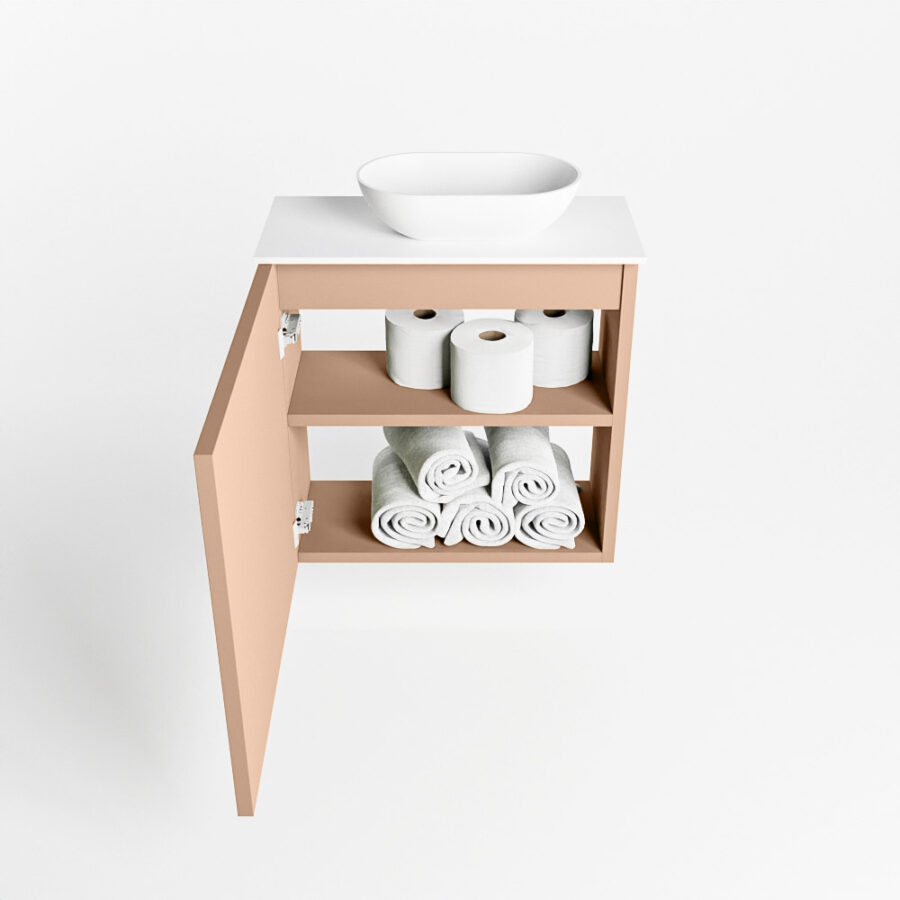MONDIAZ FOWY toiletmeubel 50cm kleur rosee. Waskom positie rechts kleur talc | talc. Met 1 kraangat - Afbeelding 8