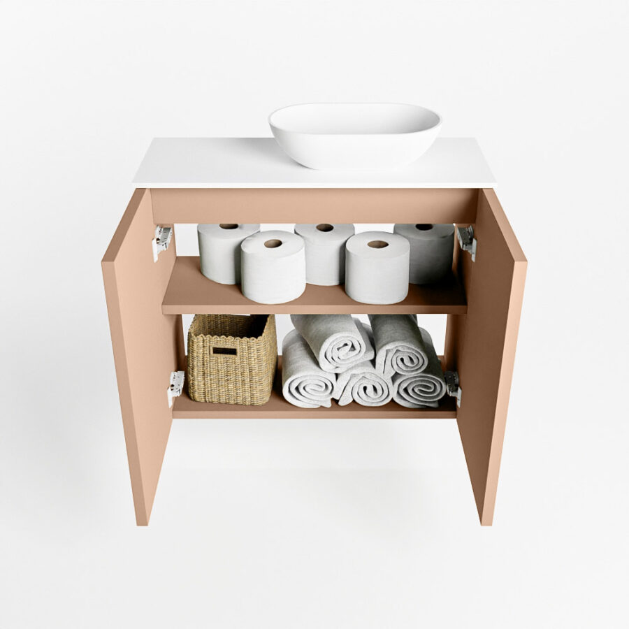 MONDIAZ FOWY toiletmeubel 60cm kleur rosee. Waskom positie rechts kleur talc | talc. Zonder kraangat - Afbeelding 8