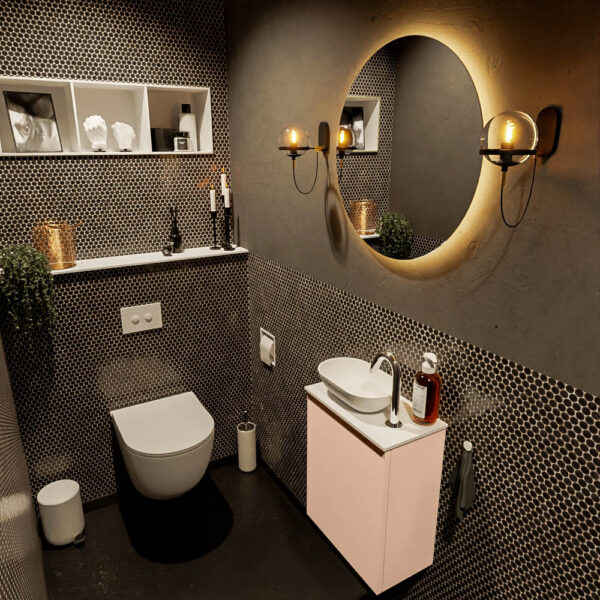 MONDIAZ FOWY toiletmeubel 40cm kleur rosee. Waskom positie links kleur talc | talc. Met 1 kraangat