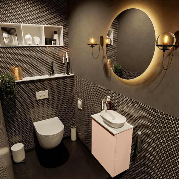 MONDIAZ FOWY toiletmeubel 40cm kleur rosee. Waskom positie rechts kleur talc | talc. Met 1 kraangat