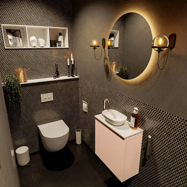 MONDIAZ FOWY toiletmeubel 50cm kleur rosee. Waskom positie links kleur talc | talc. Met 1 kraangat