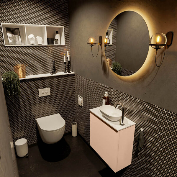 MONDIAZ FOWY toiletmeubel 50cm kleur rosee. Waskom positie rechts kleur talc | talc. Met 1 kraangat