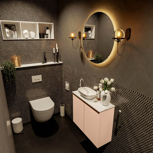 MONDIAZ FOWY toiletmeubel 60cm kleur rosee. Waskom positie links kleur talc | talc. Met 1 kraangat