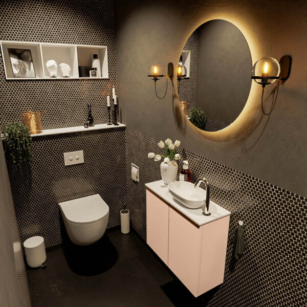 MONDIAZ FOWY toiletmeubel 60cm kleur rosee. Waskom positie rechts kleur talc | talc. Met 1 kraangat