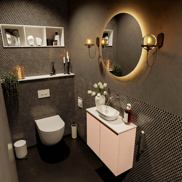 MONDIAZ FOWY toiletmeubel 60cm kleur rosee. Waskom positie midden kleur talc | talc. Zonder kraangat