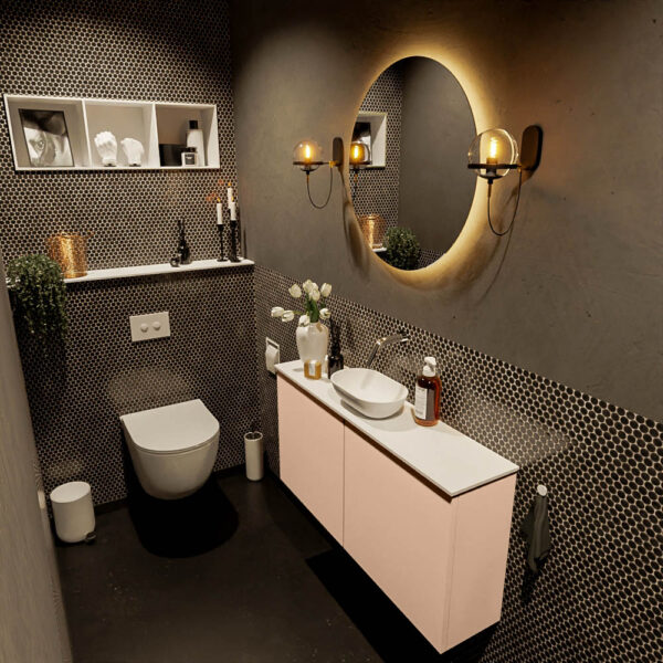 MONDIAZ FOWY toiletmeubel 100cm kleur rosee. Waskom positie midden kleur talc | talc. Zonder kraangat