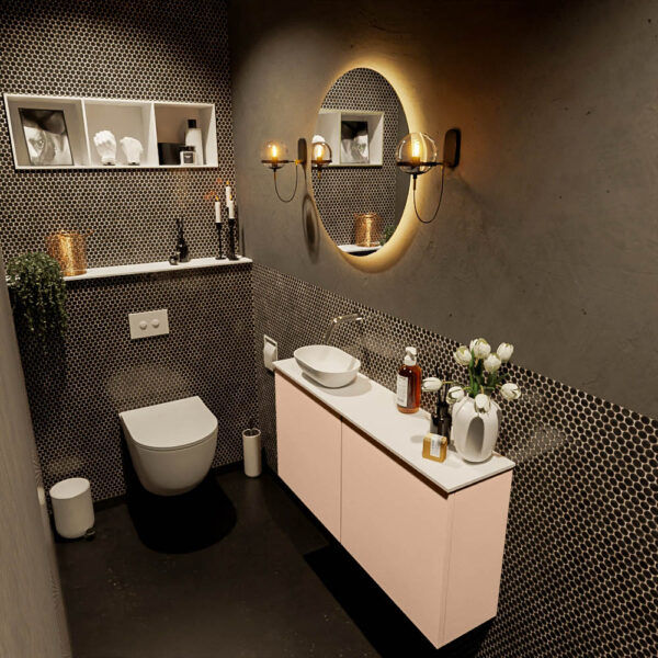 MONDIAZ FOWY toiletmeubel 100cm kleur rosee. Waskom positie links kleur talc | talc. Zonder kraangat