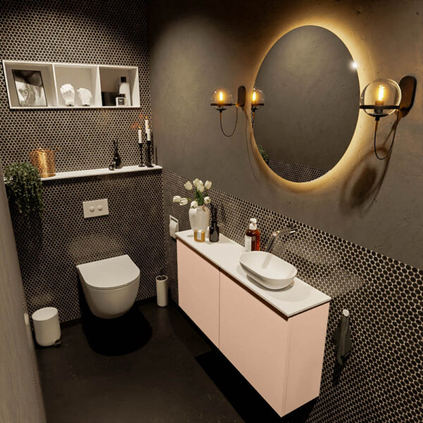 MONDIAZ FOWY toiletmeubel 100cm kleur rosee. Waskom positie rechts kleur talc | talc. Zonder kraangat