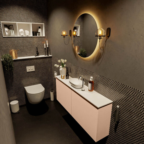 MONDIAZ FOWY toiletmeubel 120cm kleur rosee. Waskom positie midden kleur talc | talc. Met 1 kraangat