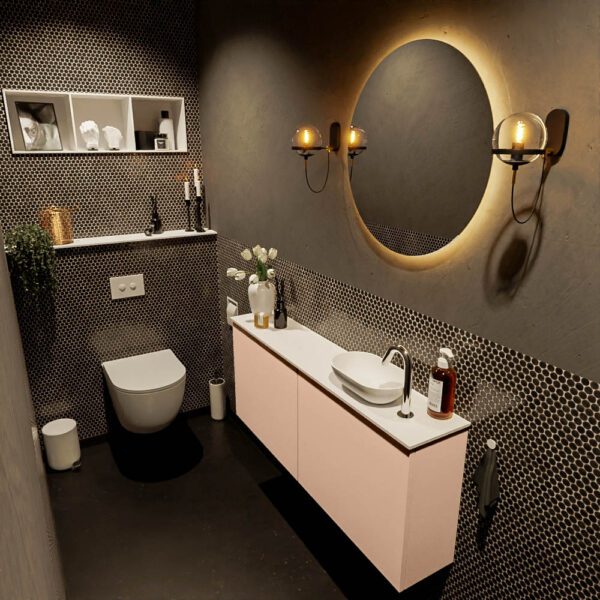 MONDIAZ FOWY toiletmeubel 120cm kleur rosee. Waskom positie rechts kleur talc | talc. Met 1 kraangat