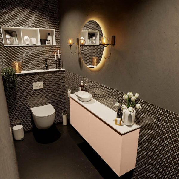 MONDIAZ FOWY toiletmeubel 120cm kleur rosee. Waskom positie links kleur talc | talc. Zonder kraangat
