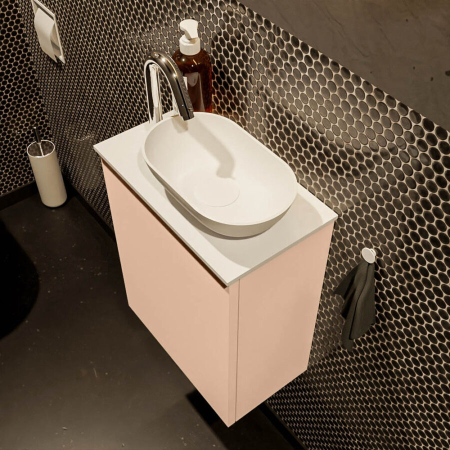 MONDIAZ FOWY toiletmeubel 40cm kleur rosee. Waskom positie rechts kleur talc | talc. Met 1 kraangat - Afbeelding 3