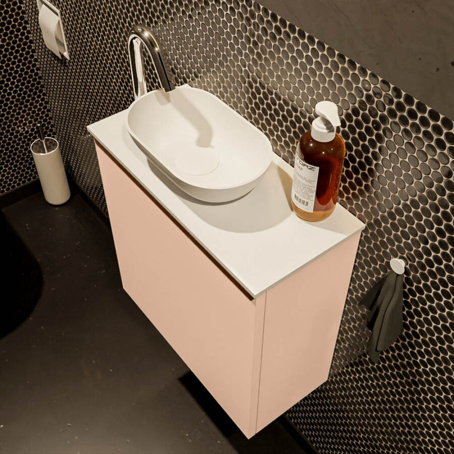 MONDIAZ FOWY toiletmeubel 50cm kleur rosee. Waskom positie links kleur talc | talc. Met 1 kraangat - Afbeelding 3
