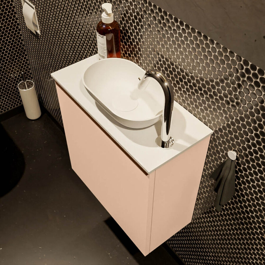 MONDIAZ FOWY toiletmeubel 50cm kleur rosee. Waskom positie rechts kleur talc | talc. Met 1 kraangat - Afbeelding 3