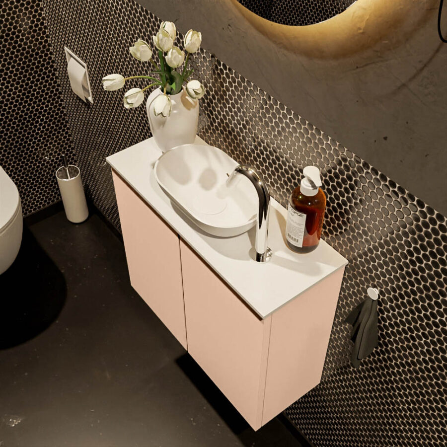 MONDIAZ FOWY toiletmeubel 60cm kleur rosee. Waskom positie midden kleur talc | talc. Met 1 kraangat - Afbeelding 3