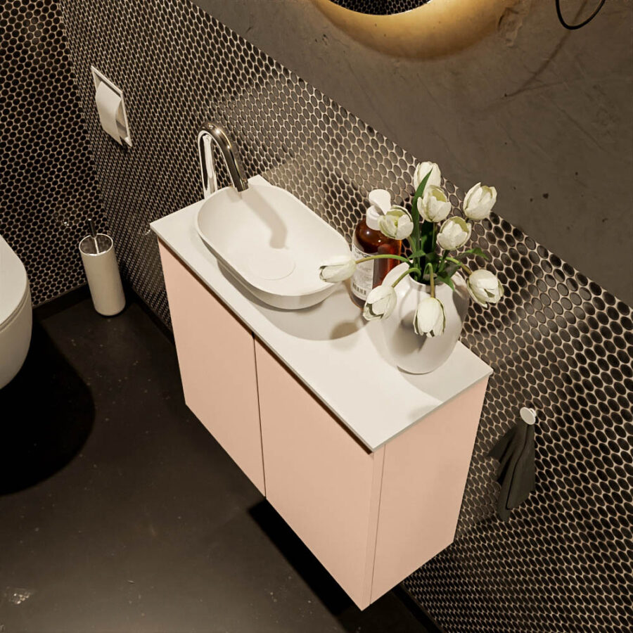 MONDIAZ FOWY toiletmeubel 60cm kleur rosee. Waskom positie links kleur talc | talc. Met 1 kraangat - Afbeelding 3