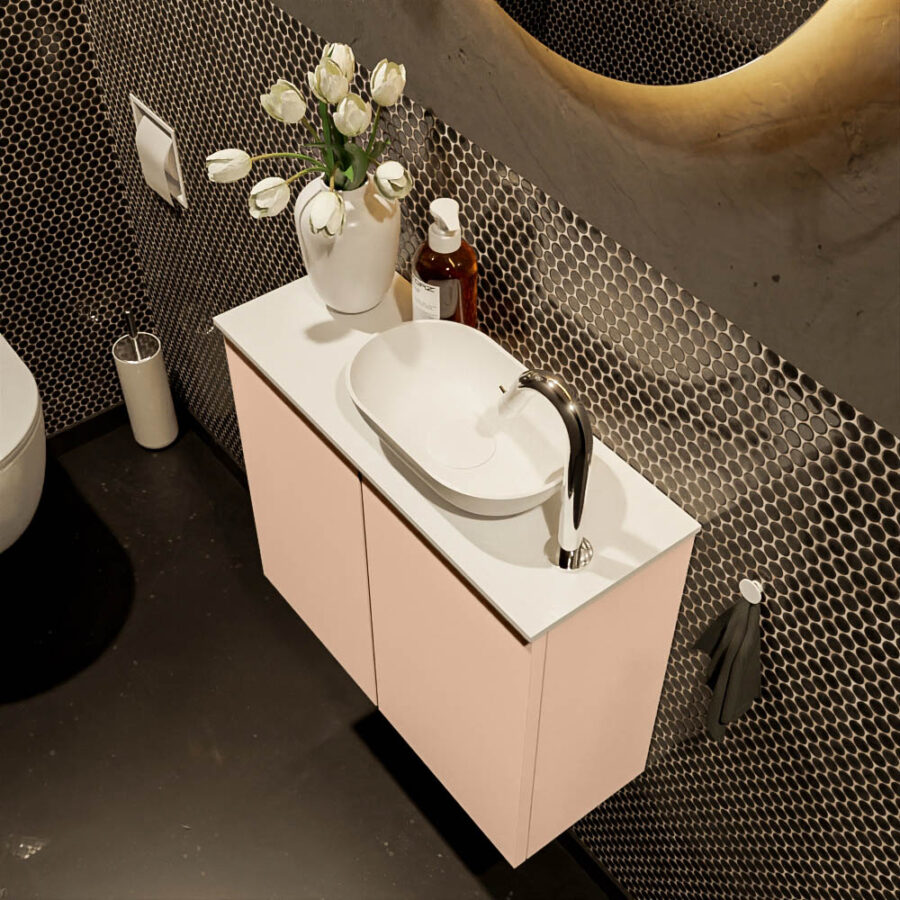 MONDIAZ FOWY toiletmeubel 60cm kleur rosee. Waskom positie rechts kleur talc | talc. Met 1 kraangat - Afbeelding 3