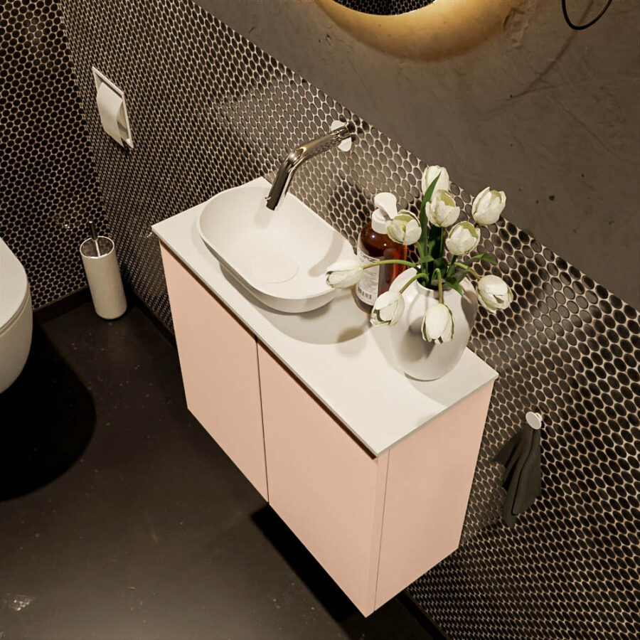 MONDIAZ FOWY toiletmeubel 60cm kleur rosee. Waskom positie links kleur talc | talc. Zonder kraangat - Afbeelding 3