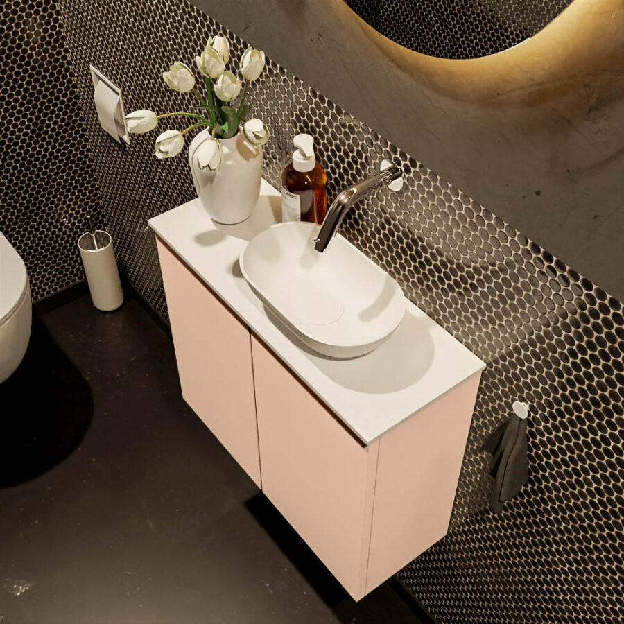 MONDIAZ FOWY toiletmeubel 60cm kleur rosee. Waskom positie rechts kleur talc | talc. Zonder kraangat - Afbeelding 3