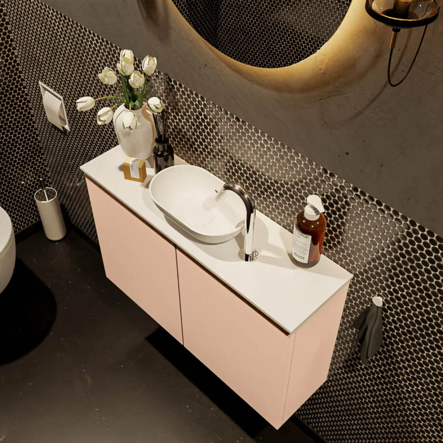 MONDIAZ FOWY toiletmeubel 80cm kleur rosee. Waskom positie midden kleur talc | talc. Met 1 kraangat - Afbeelding 3