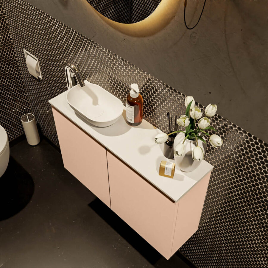MONDIAZ FOWY toiletmeubel 80cm kleur rosee. Waskom positie links kleur talc | talc. Met 1 kraangat - Afbeelding 3