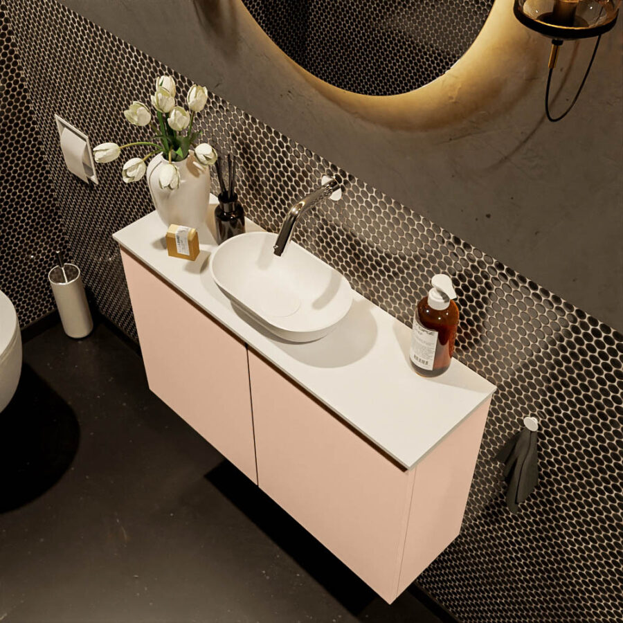 MONDIAZ FOWY toiletmeubel 80cm kleur rosee. Waskom positie midden kleur talc | talc. Zonder kraangat - Afbeelding 3