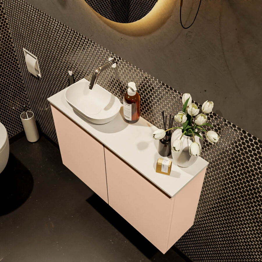 MONDIAZ FOWY toiletmeubel 80cm kleur rosee. Waskom positie links kleur talc | talc. Zonder kraangat - Afbeelding 3