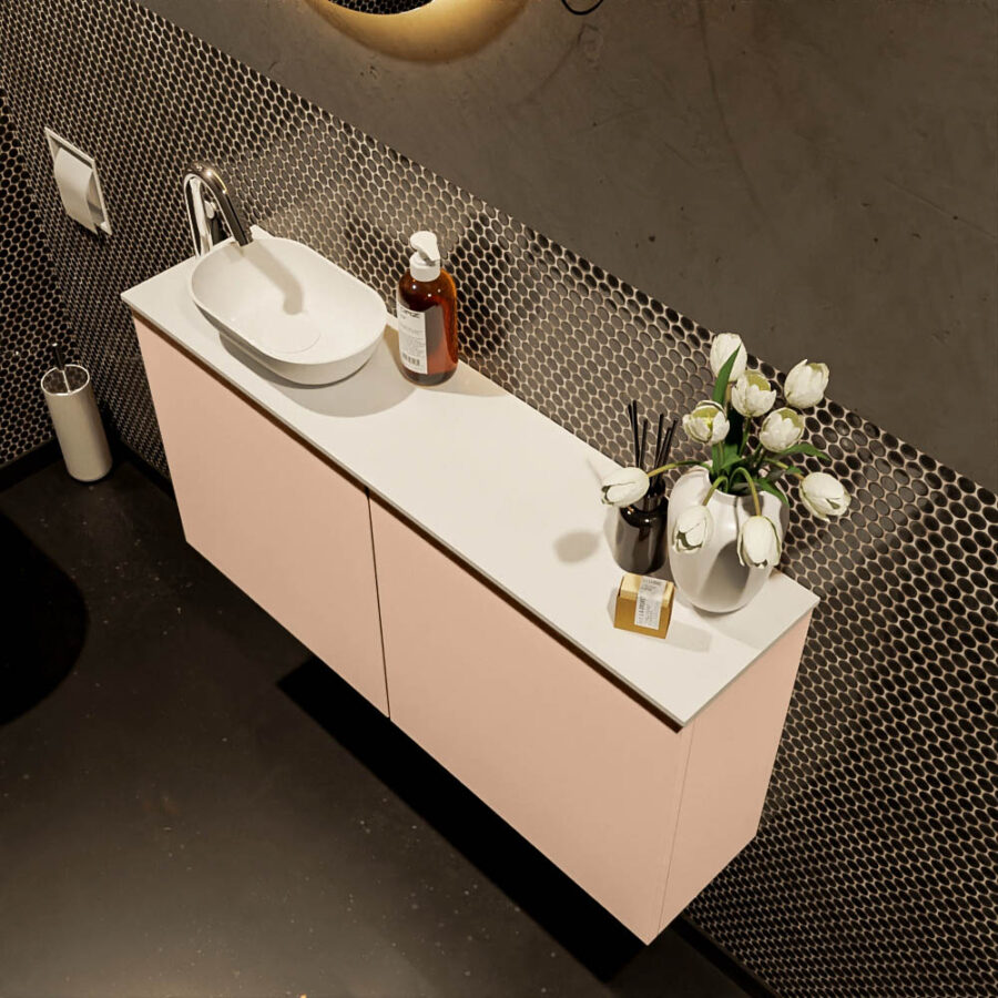 MONDIAZ FOWY toiletmeubel 100cm kleur rosee. Waskom positie links kleur talc | talc. Met 1 kraangat - Afbeelding 3