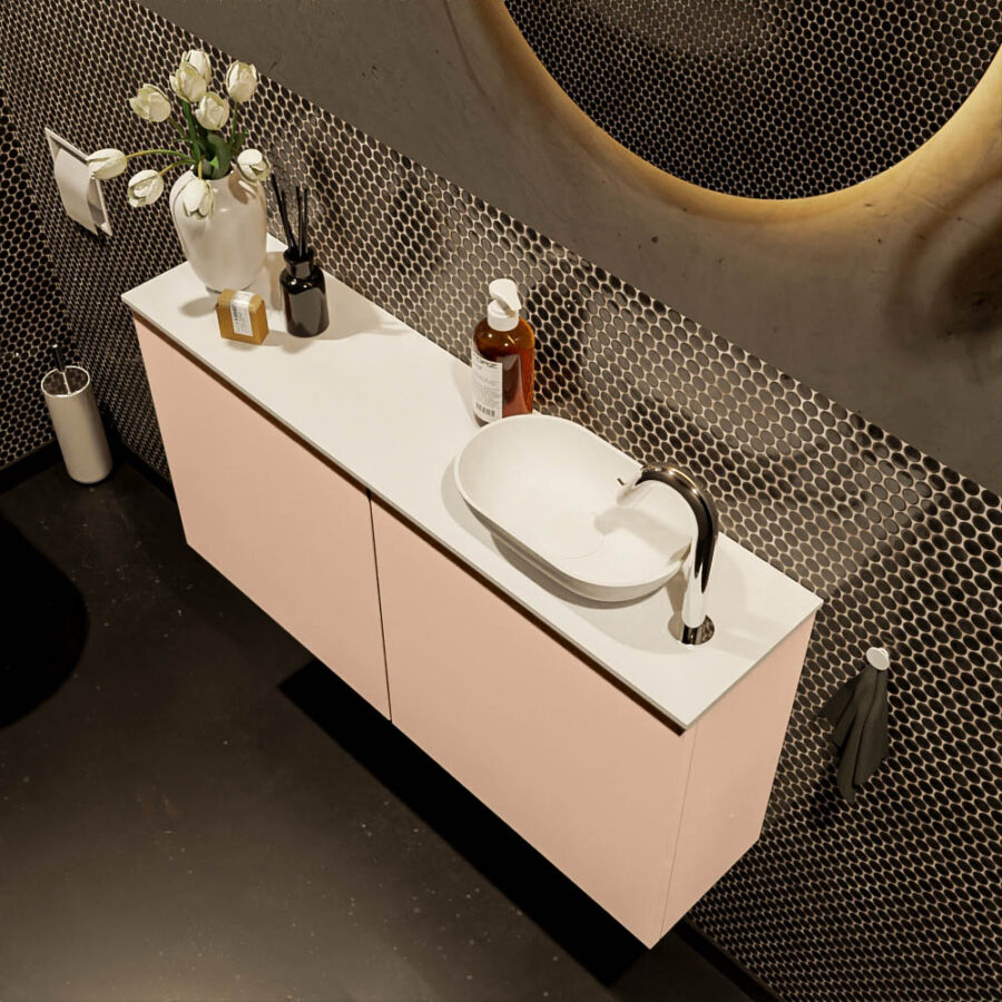 MONDIAZ FOWY toiletmeubel 100cm kleur rosee. Waskom positie rechts kleur talc | talc. Met 1 kraangat - Afbeelding 3