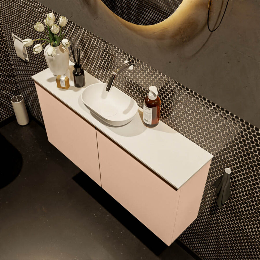 MONDIAZ FOWY toiletmeubel 100cm kleur rosee. Waskom positie midden kleur talc | talc. Zonder kraangat - Afbeelding 3