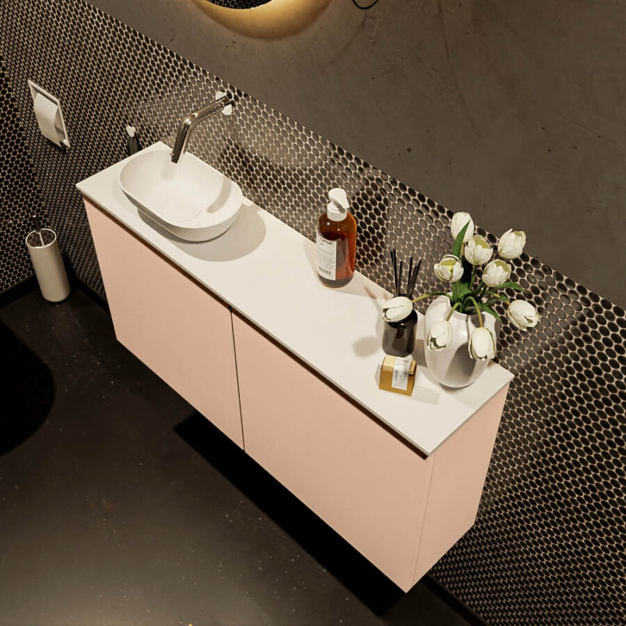 MONDIAZ FOWY toiletmeubel 100cm kleur rosee. Waskom positie links kleur talc | talc. Zonder kraangat - Afbeelding 3