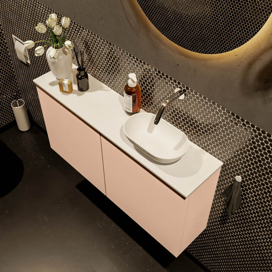 MONDIAZ FOWY toiletmeubel 100cm kleur rosee. Waskom positie rechts kleur talc | talc. Zonder kraangat - Afbeelding 3