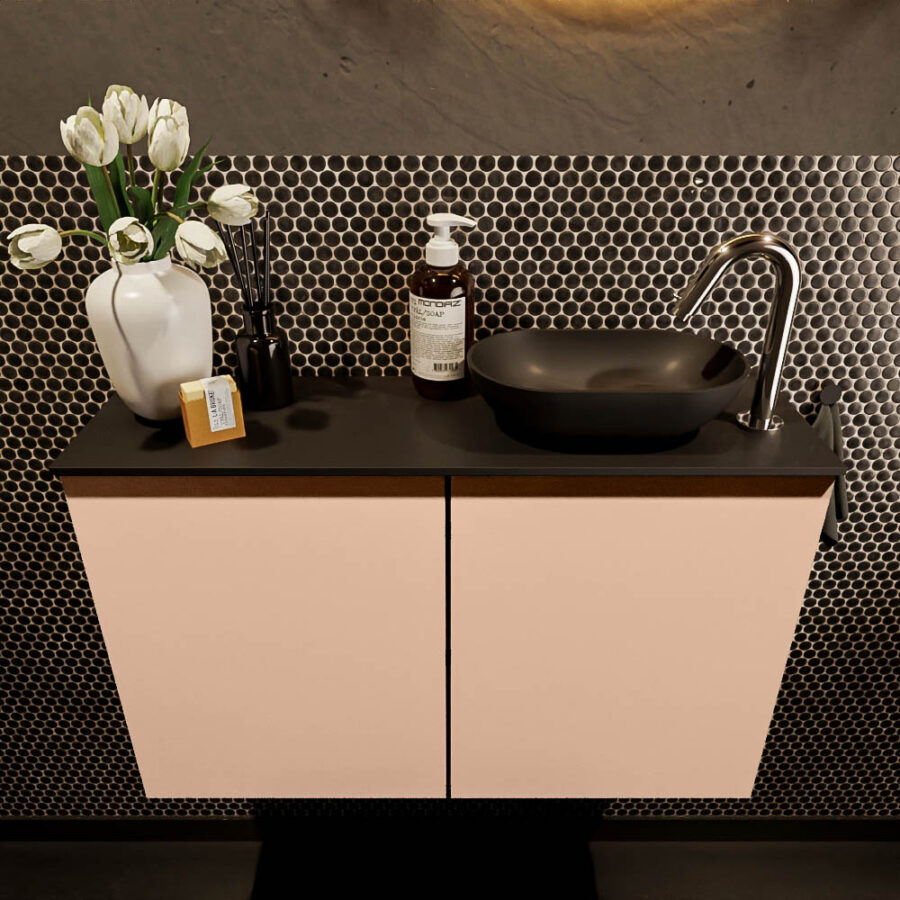 MONDIAZ FOWY toiletmeubel 80cm kleur rosee. Waskom positie rechts kleur urban | urban. Met 1 kraangat - Afbeelding 2