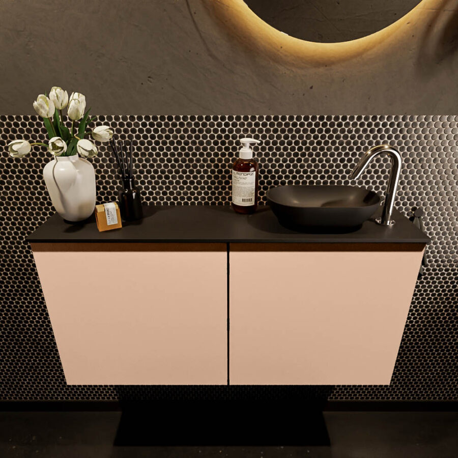 MONDIAZ FOWY toiletmeubel 100cm kleur rosee. Waskom positie rechts kleur urban | urban. Met 1 kraangat - Afbeelding 2