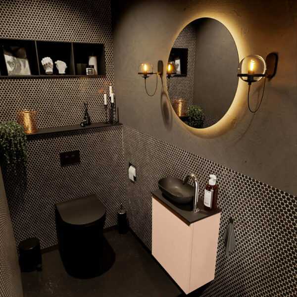 MONDIAZ FOWY toiletmeubel 40cm kleur rosee. Waskom positie links kleur urban | urban. Met 1 kraangat