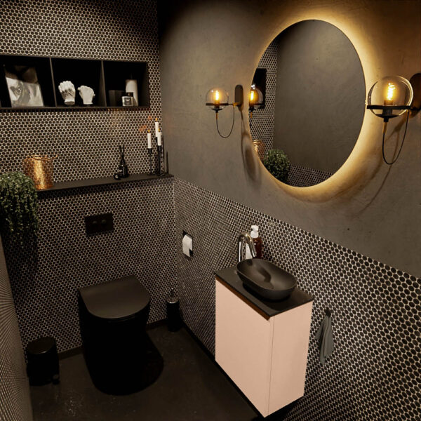 MONDIAZ FOWY toiletmeubel 40cm kleur rosee. Waskom positie rechts kleur urban | urban. Met 1 kraangat