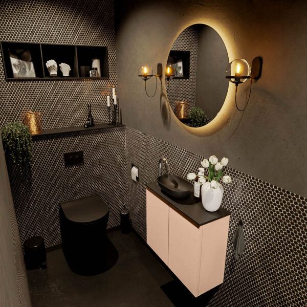 MONDIAZ FOWY toiletmeubel 60cm kleur rosee. Waskom positie links kleur urban | urban. Met 1 kraangat