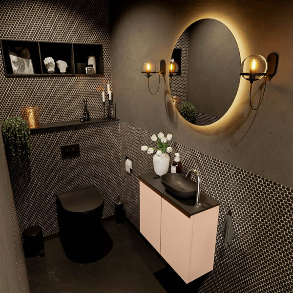 MONDIAZ FOWY toiletmeubel 60cm kleur rosee. Waskom positie rechts kleur urban | urban. Met 1 kraangat