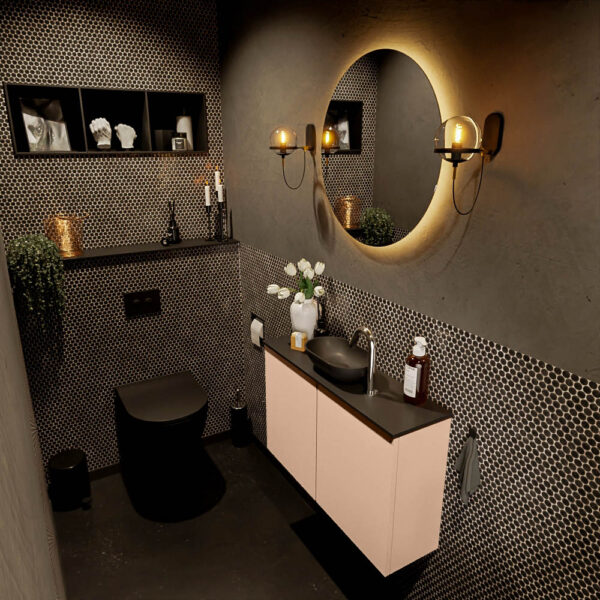 MONDIAZ FOWY toiletmeubel 80cm kleur rosee. Waskom positie midden kleur urban | urban. Met 1 kraangat