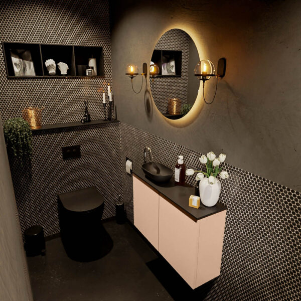 MONDIAZ FOWY toiletmeubel 80cm kleur rosee. Waskom positie links kleur urban | urban. Met 1 kraangat