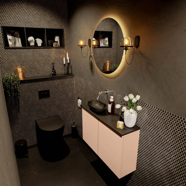 MONDIAZ FOWY toiletmeubel 80cm kleur rosee. Waskom positie links kleur urban | urban. Zonder kraangat