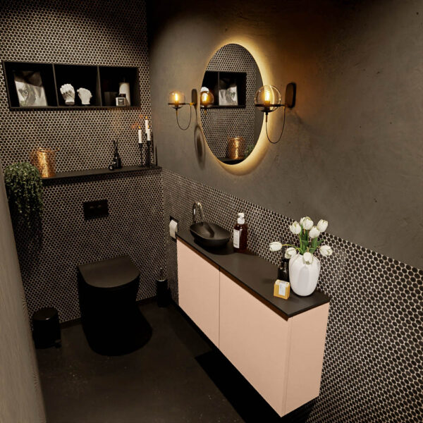 MONDIAZ FOWY toiletmeubel 100cm kleur rosee. Waskom positie links kleur urban | urban. Met 1 kraangat