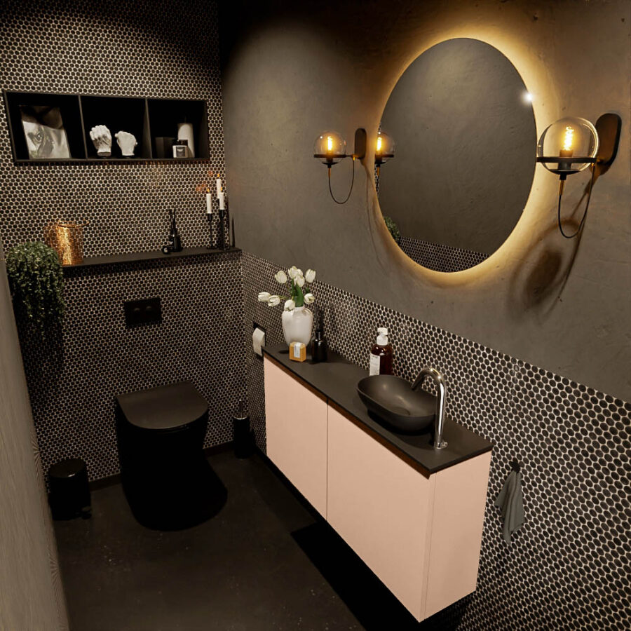 MONDIAZ FOWY toiletmeubel 100cm kleur rosee. Waskom positie rechts kleur urban | urban. Met 1 kraangat