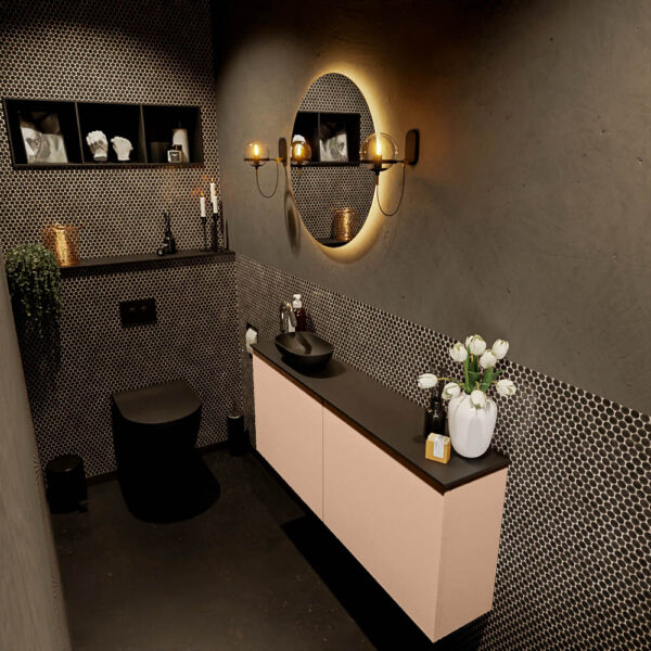 MONDIAZ FOWY toiletmeubel 120cm kleur rosee. Waskom positie links kleur urban | urban. Met 1 kraangat